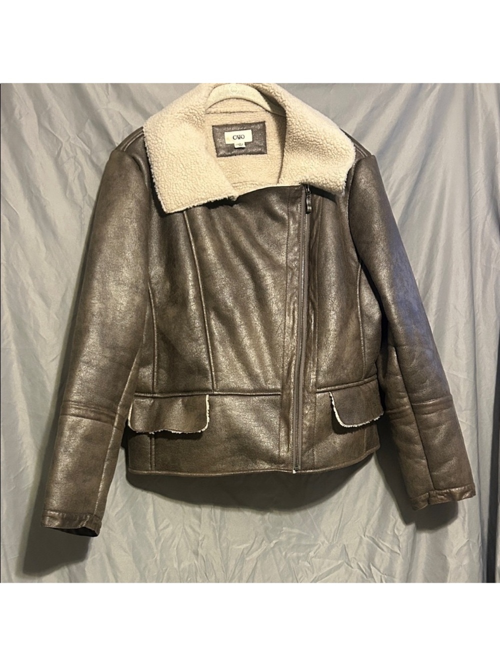 Cato Brown Jacket with Cream Faux Fur Lining Size XL (No Pockets)